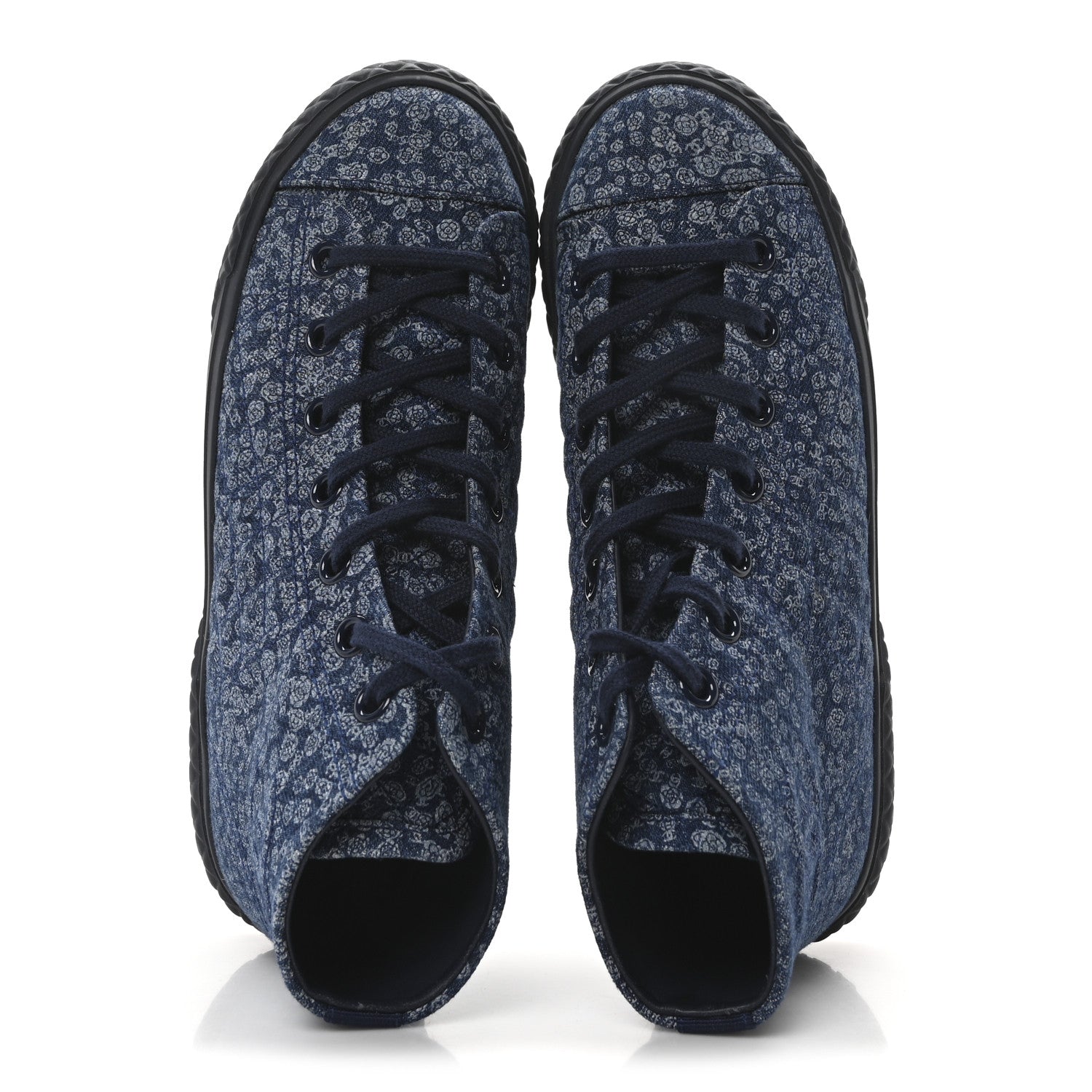 Chanel Printed Denim Quilted High Top Sneakers 37.5 Dark Blue 2 of 10