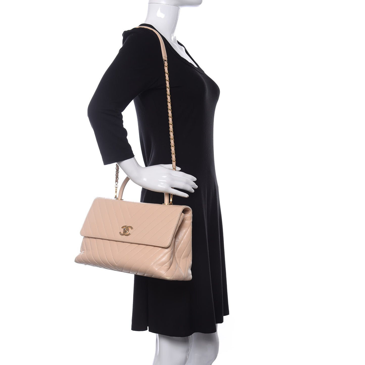 Calfskin Chevron Quilted Medium Coco Handle Flap Beige