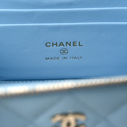 Chanel Caviar Quilted Small Tiny CC Vanity Case With Chain Light Blue 6 of 16