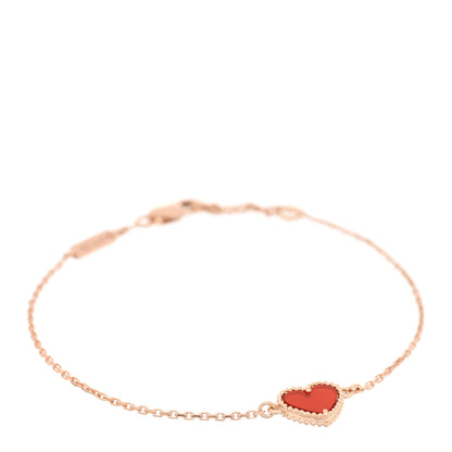Van Cleef & Arpels 18K Rose Gold Carnelian Sweet Alhambra Heart Bracelet 1 of 3