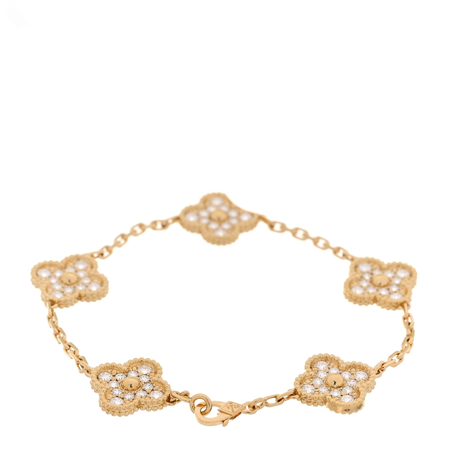Van Cleef & Arpels 18K Yellow Gold Diamond 5 Motifs Vintage Alhambra Bracelet 3 of 7