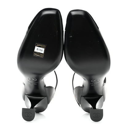 Chanel Lambskin Velvet Cap Toe Logo Pumps 37.5 Black 6 of 9