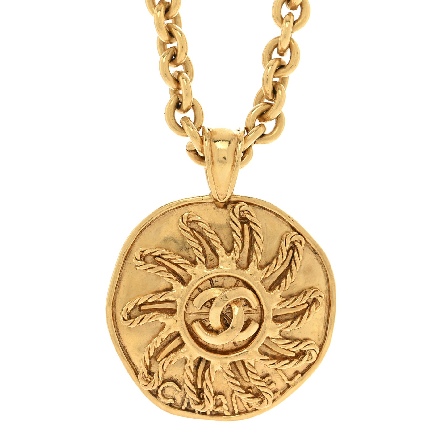 CC Medallion Long Chain Necklace Gold
