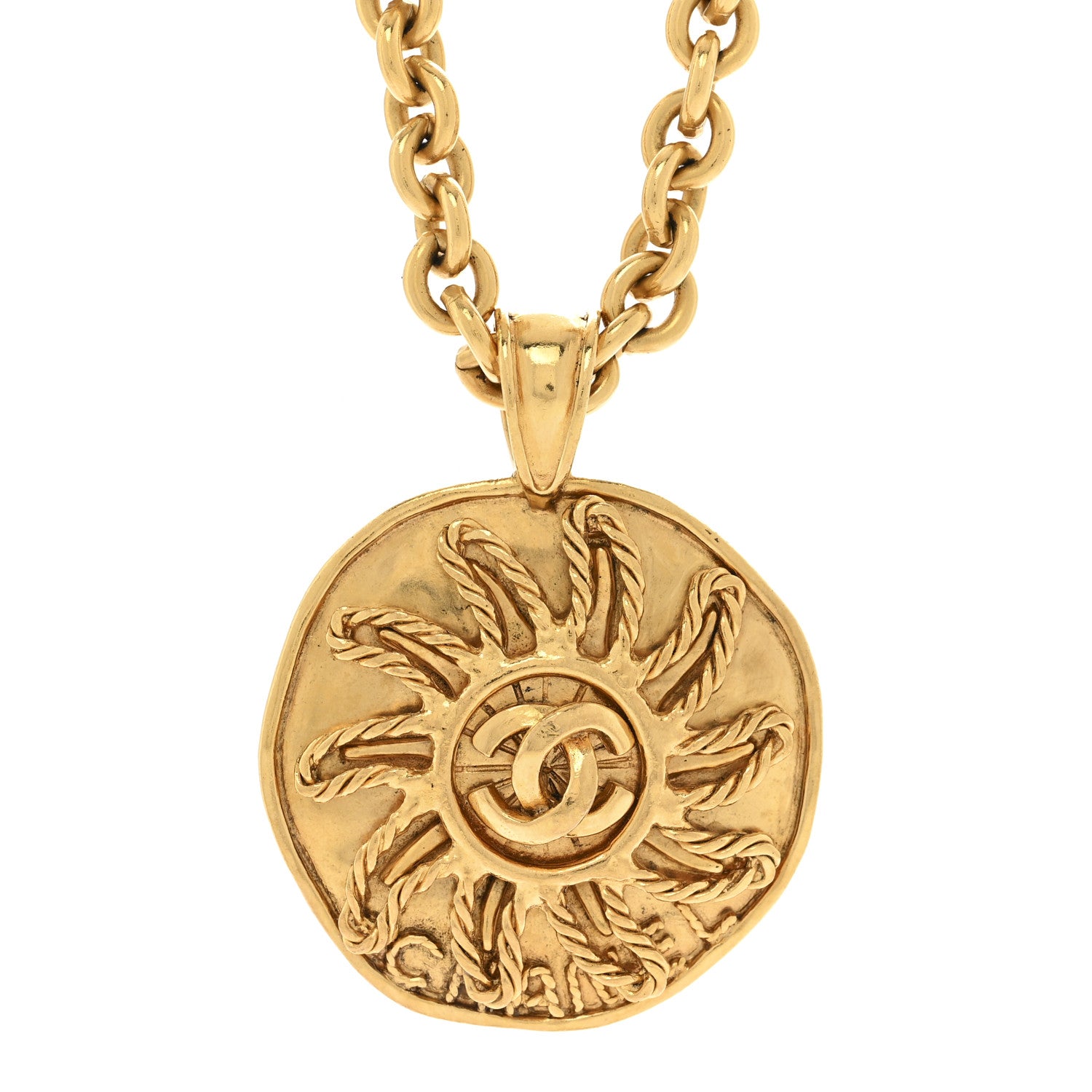 Chanel CC Medallion Long Chain Necklace Gold 4 of 7