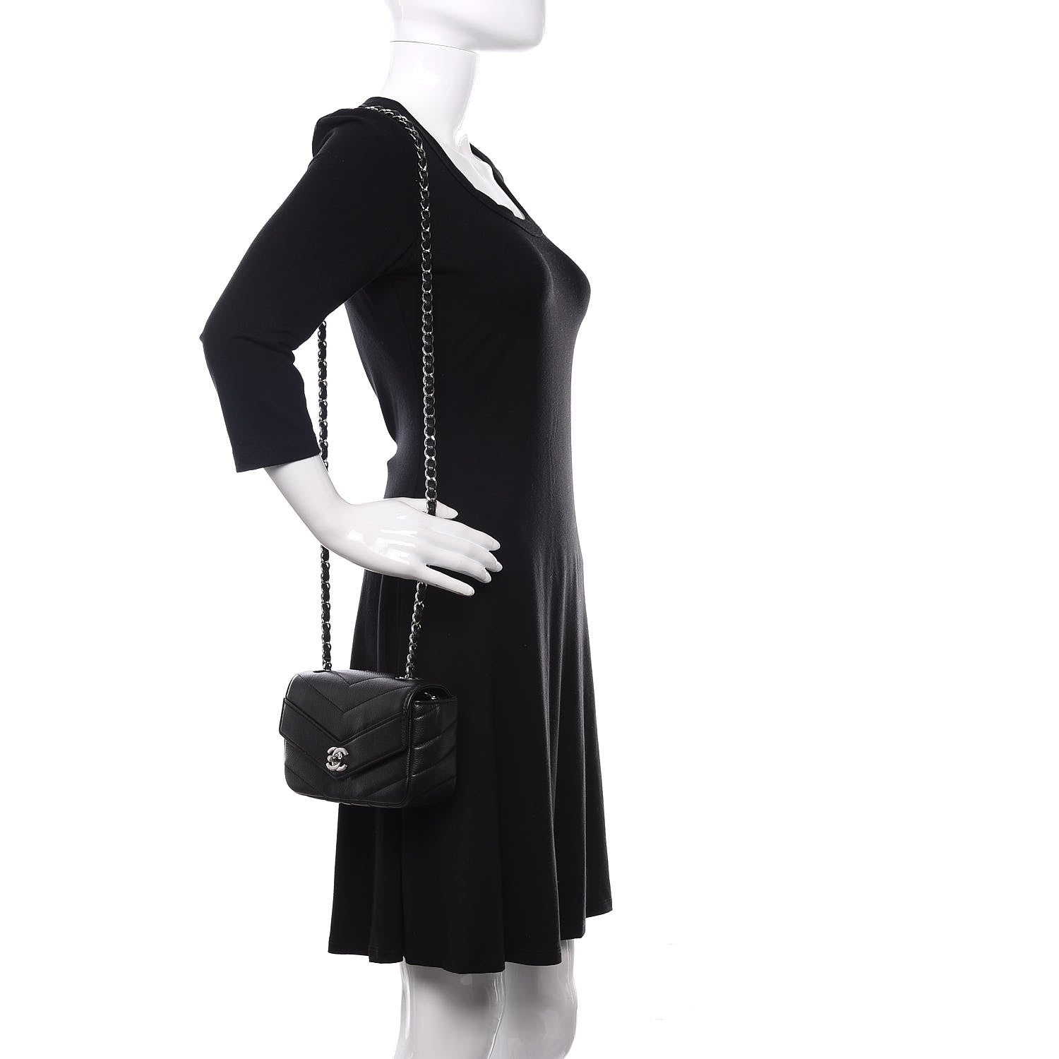 Chanel Caviar Chevron Quilted Small Single Flap Black 2 of 11