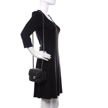 Chanel Caviar Chevron Quilted Small Single Flap Black 2 of 11