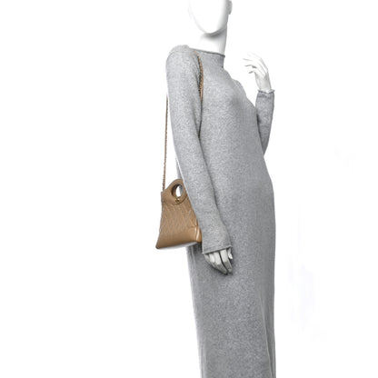 Chanel Shiny Crumpled Calfskin Quilted Mini 31 Shopping Bag Dark Beige 3 of 12