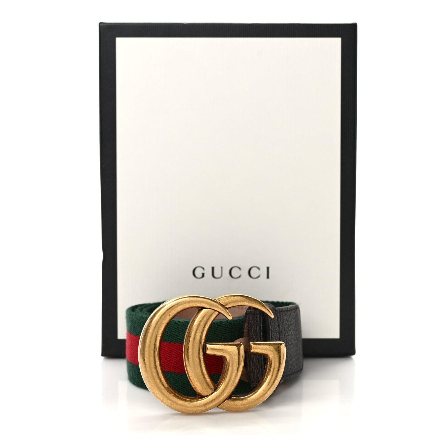 Gucci Nylon Calfskin Double G Web 40mm Belt 85 34 Green Red Dark Cocoa 4 of 4