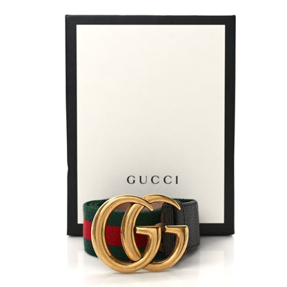 Gucci Nylon Calfskin Double G Web 40mm Belt 85 34 Green Red Dark Cocoa 4 of 4