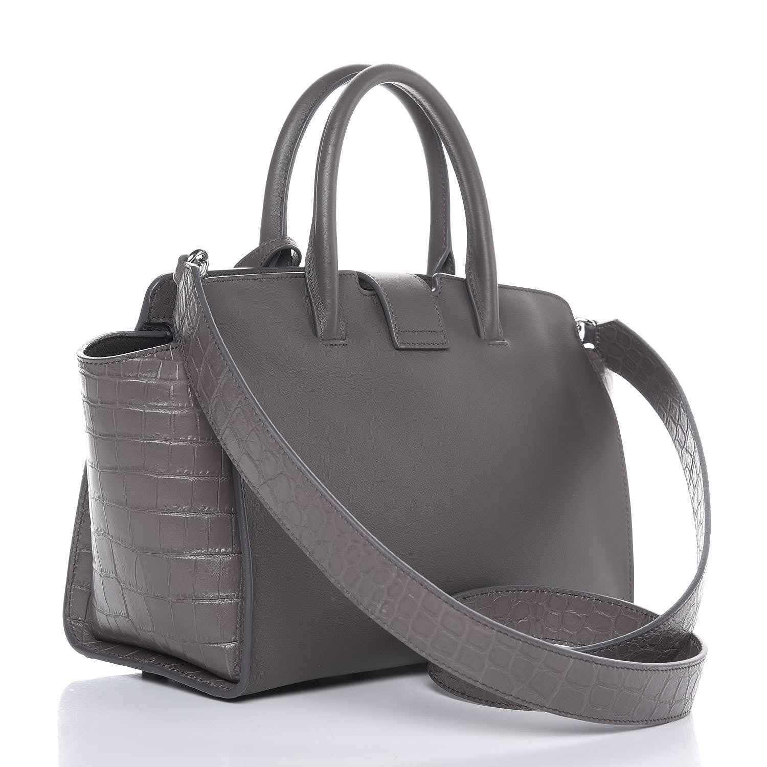 Saint Laurent Smooth Calfskin Crocodile Embossed Baby Monogram Downtown Cabas Earth 3 of 7