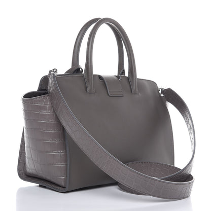 Saint Laurent Smooth Calfskin Crocodile Embossed Baby Monogram Downtown Cabas Earth 3 of 7
