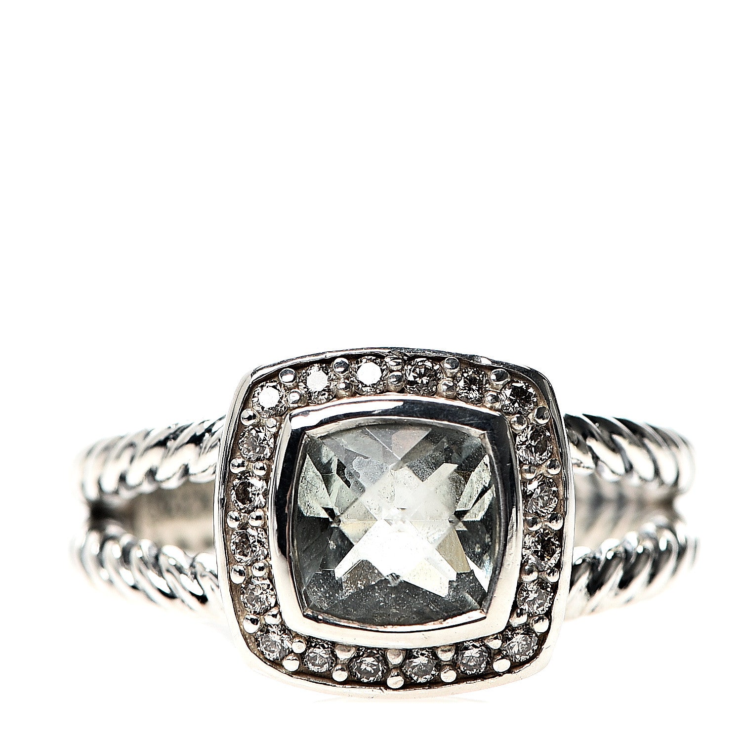David Yurman Sterling Silver Diamond Prasiolite 7mm Petite Albion Ring 52 6 1 of 4