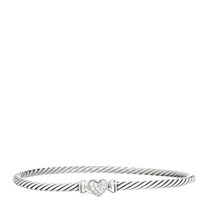 David Yurman Sterling Silver Diamond Cable Collectibles Heart Bracelet 1 of 4