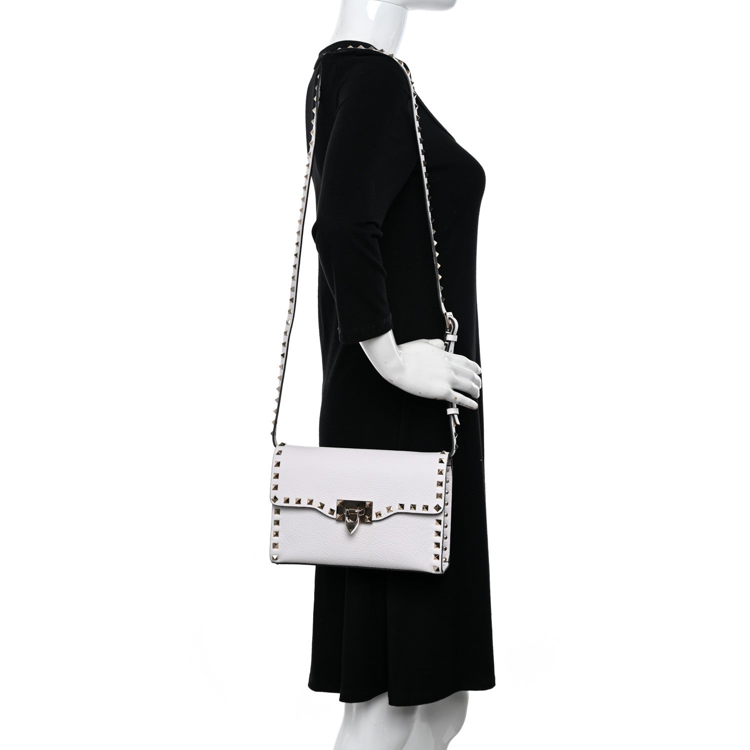 Valentino Garavani Pebbled Calfskin Medium Rockstud Flip Lock Crossbody Bag White 2 of 12