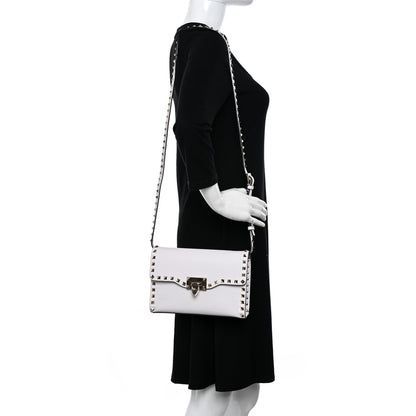 Valentino Garavani Pebbled Calfskin Medium Rockstud Flip Lock Crossbody Bag White 2 of 12