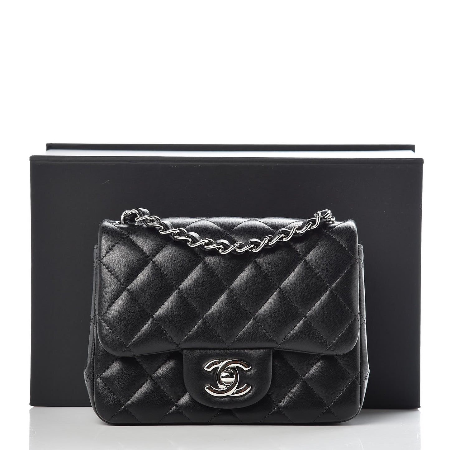 Lambskin Quilted Mini Square Flap Black