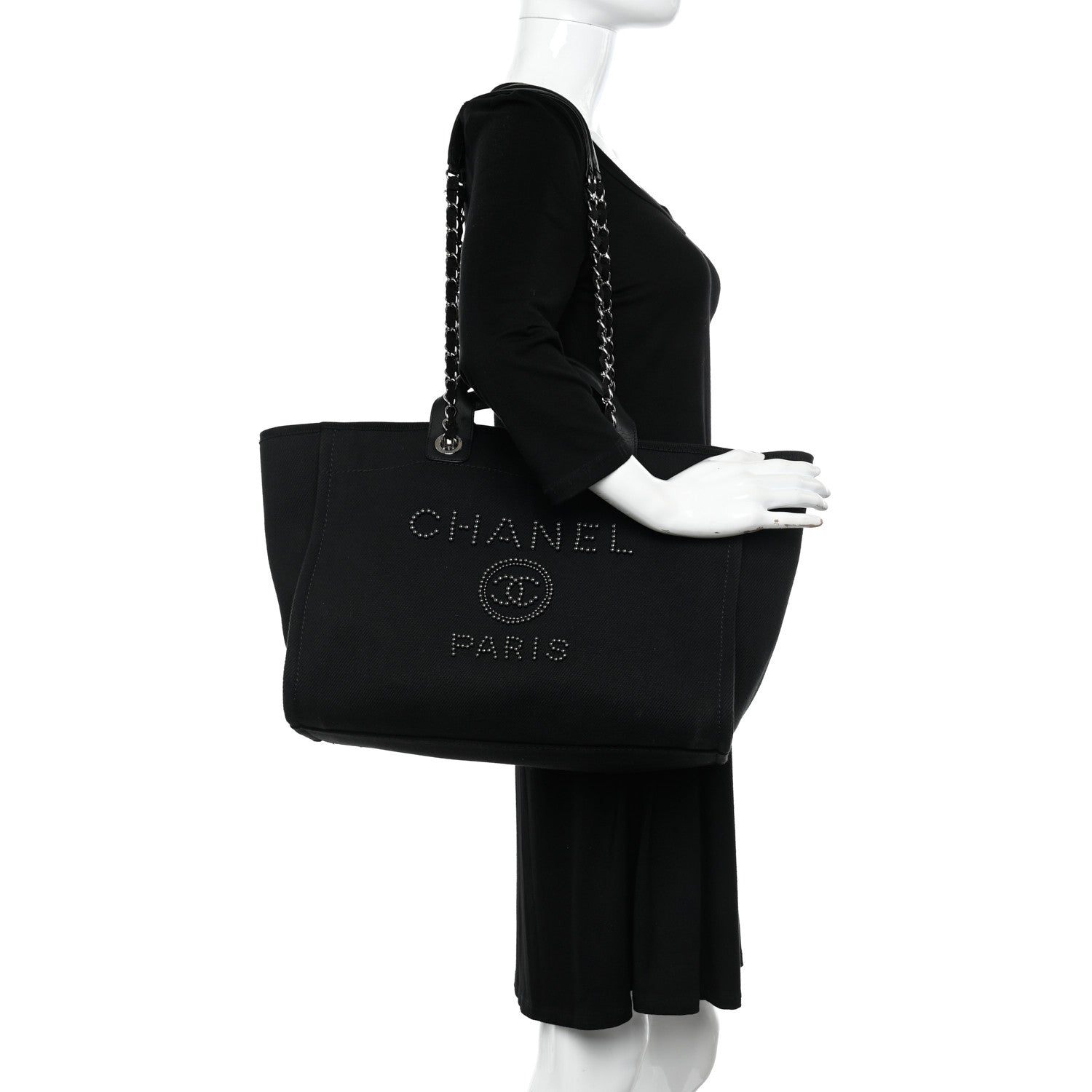 Chanel Canvas Pearl Medium Deauville Tote Black 2 of 11
