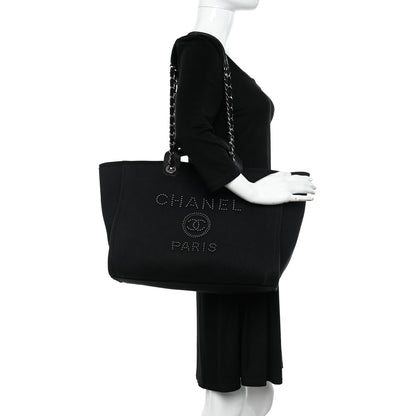 Chanel Canvas Pearl Medium Deauville Tote Black 2 of 11