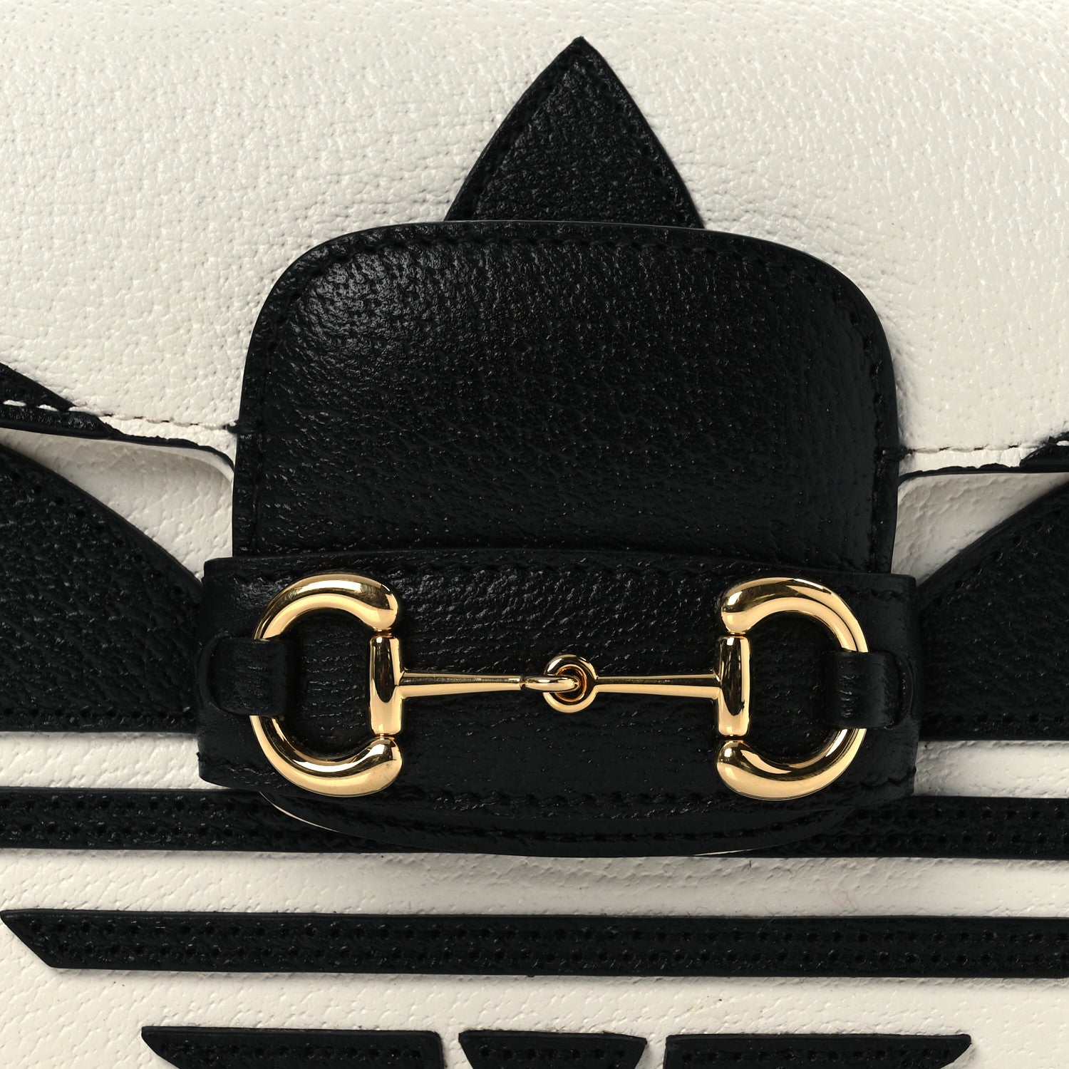Gucci X ADIDAS Textured Dollar Calfskin Web Trefoil Mini Horsebit 1955 Shoulder Bag Off White Black Off White Black 8 of 10
