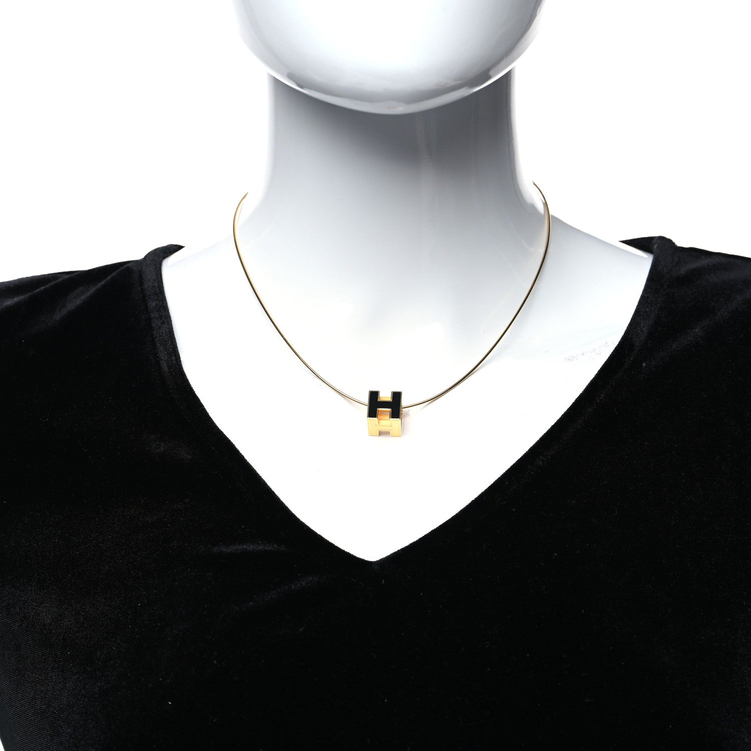 Hermes Gold Lacquered Cage d'H Pendant Necklace Black 2 of 5