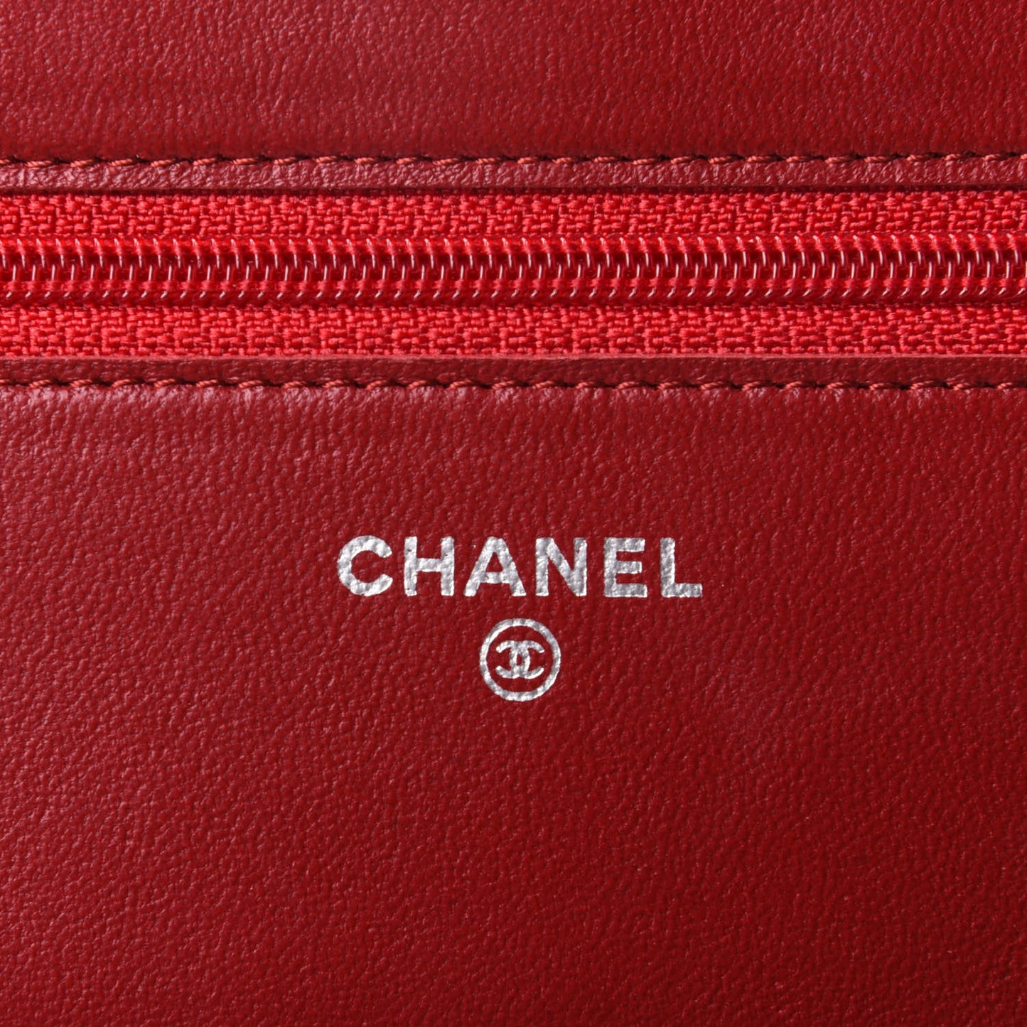 Lambskin Camellia Embossed Wallet On Chain WOC Red