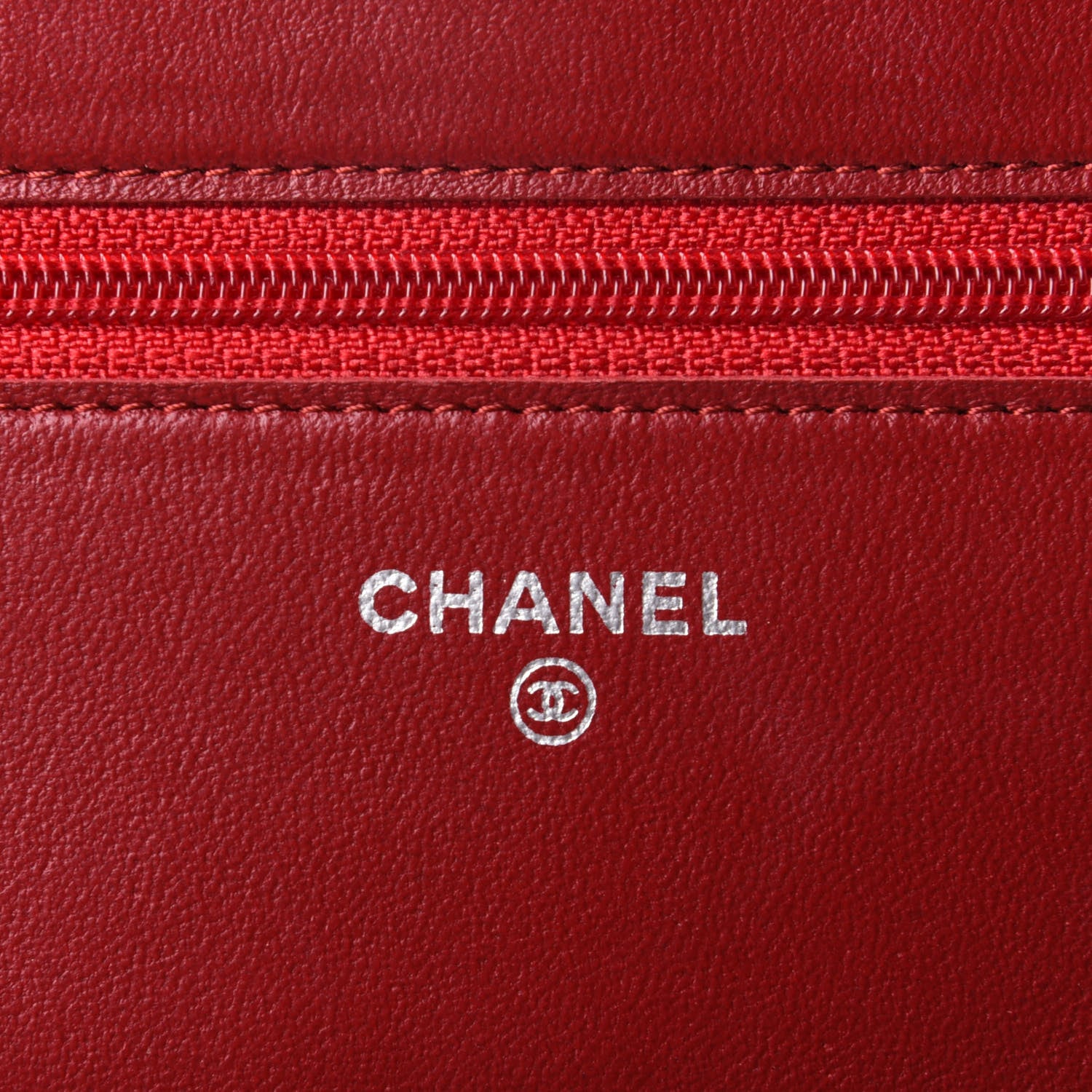 Chanel Lambskin Camellia Embossed Wallet On Chain WOC Red 4 of 4