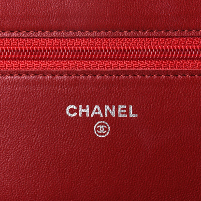 Chanel Lambskin Camellia Embossed Wallet On Chain WOC Red 4 of 4