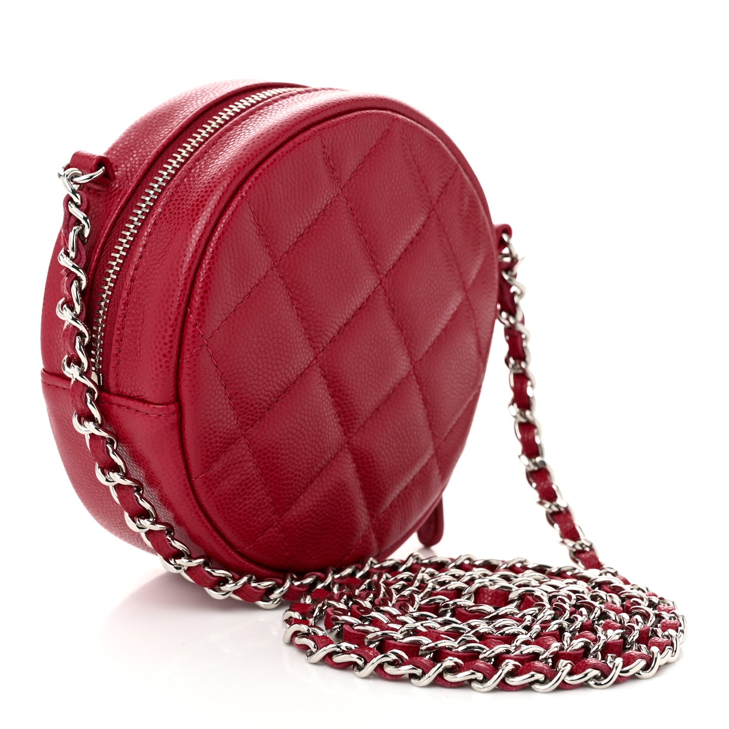 Caviar Quilted Round Clutch With Chain Pink
