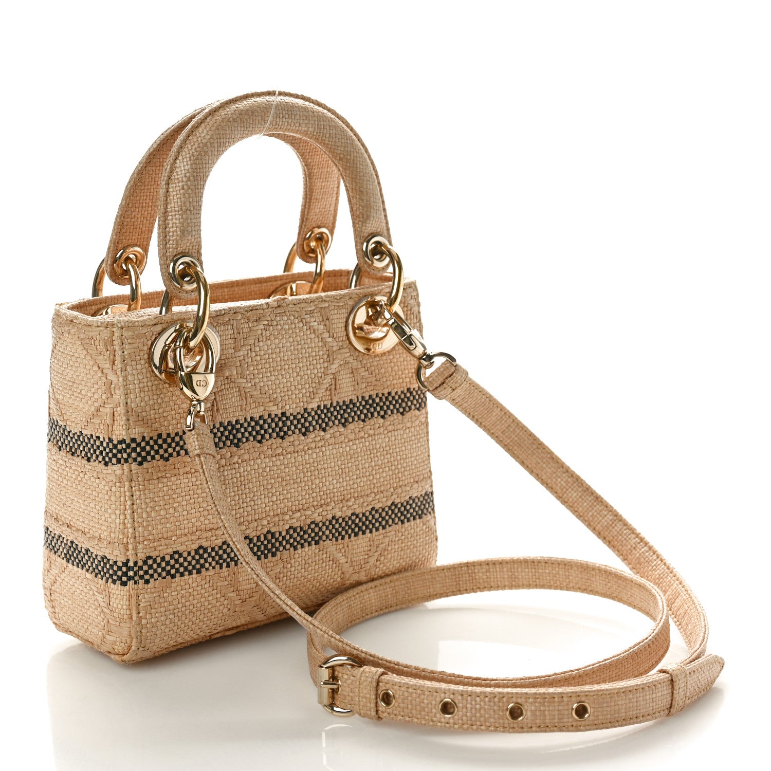 Christian Dior Raffia Woven Cannage Embroidered Mini Lady D-Lite Natural Black 2 of 9