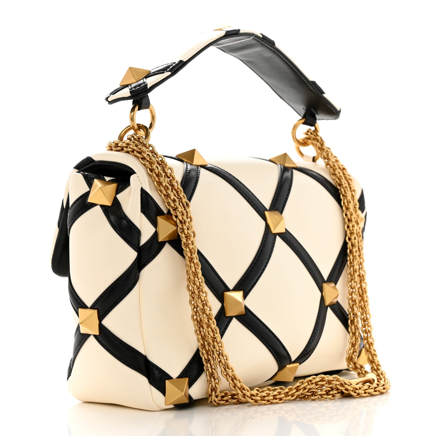 Nappa Large Roman Stud Shoulder Bag Ivory Black
