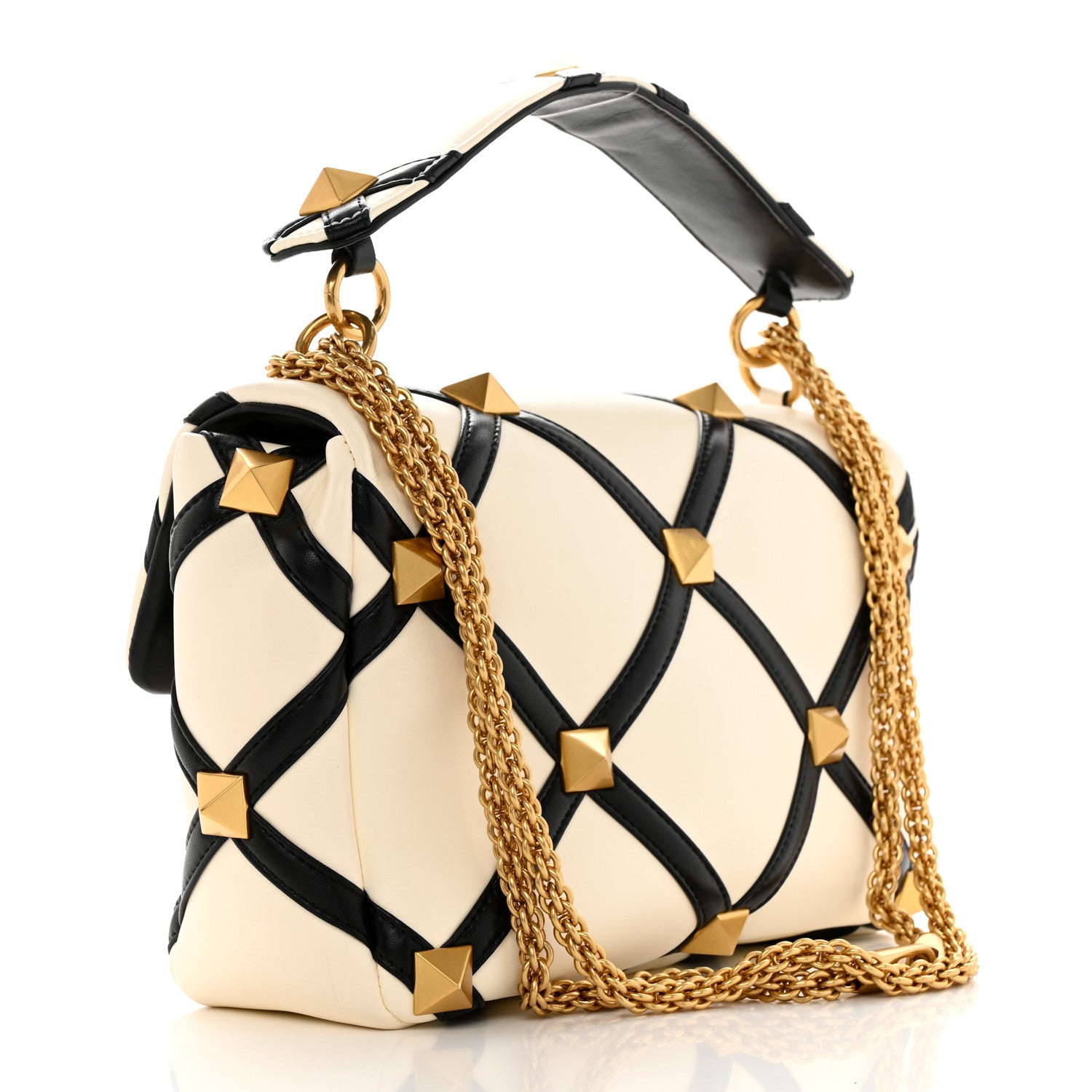 Valentino Garavani Nappa Large Roman Stud Shoulder Bag Ivory Black 3 of 10