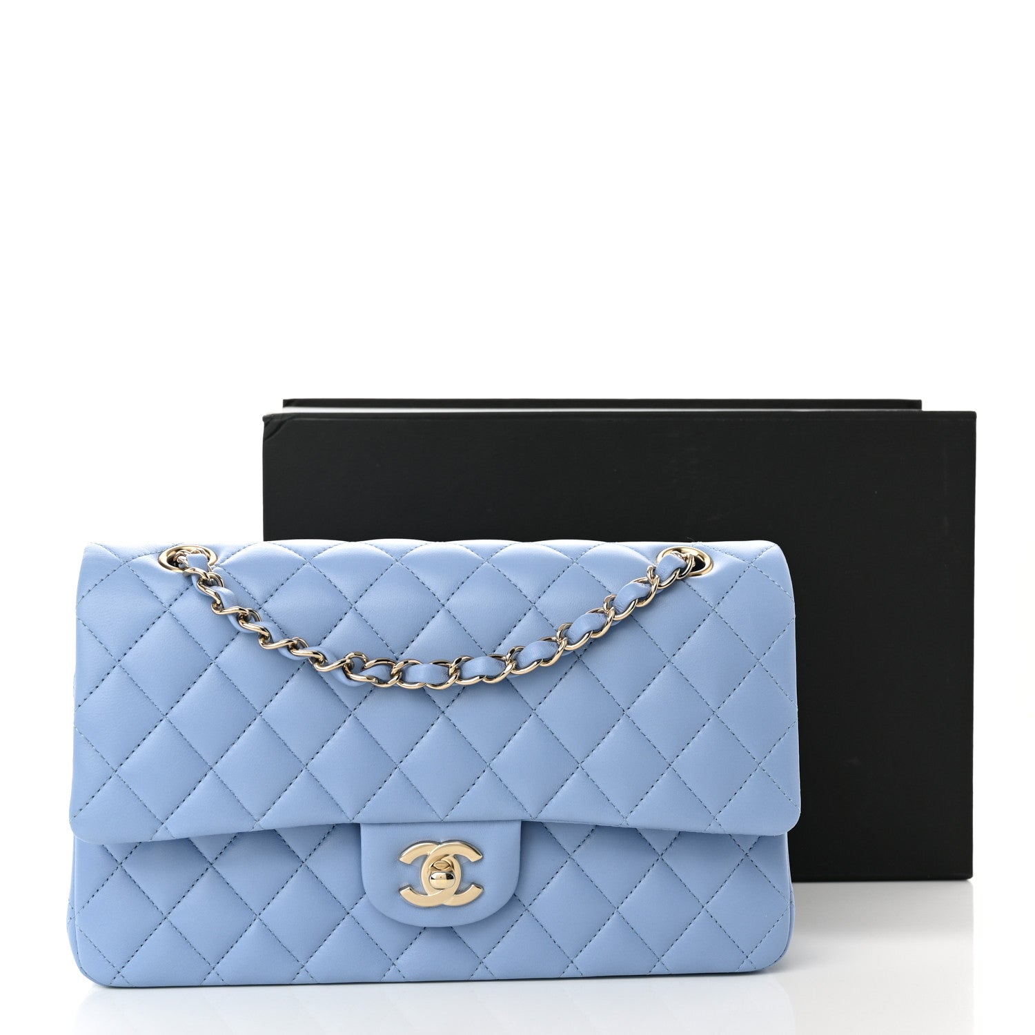 Chanel Lambskin Quilted Medium Double Flap Light Blue 11 of 11