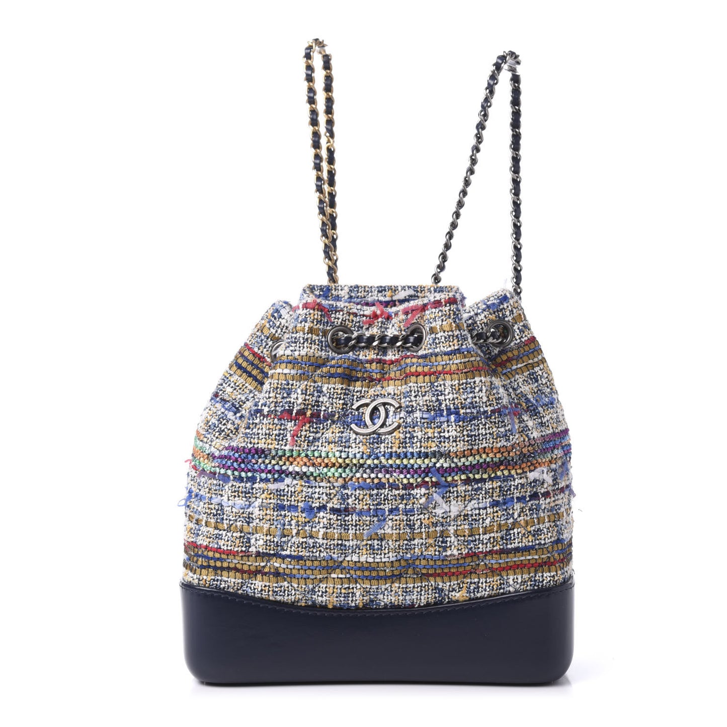 Tweed Calfskin Quilted Gabrielle Backpack Blue Gold Red White