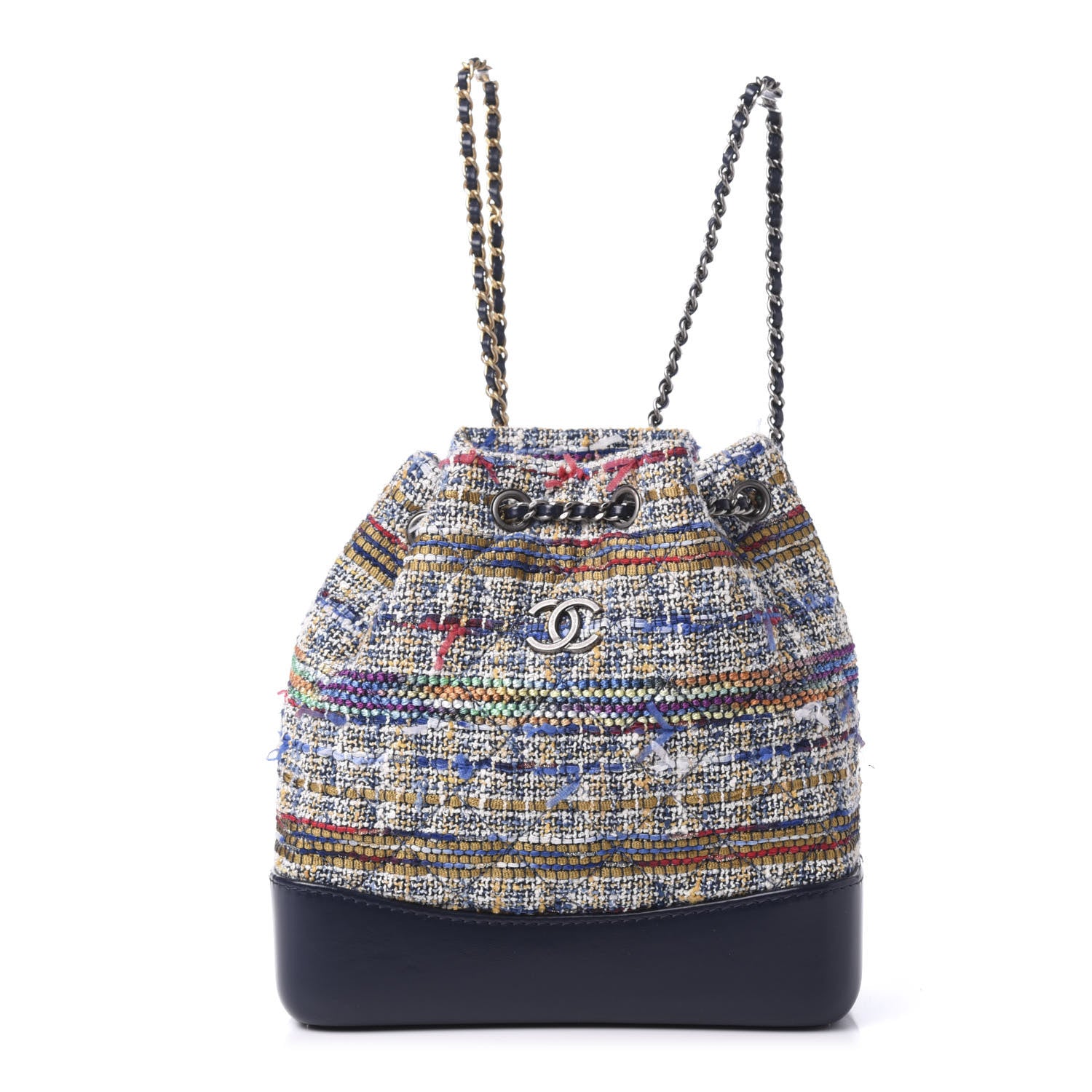 Chanel Tweed Calfskin Quilted Gabrielle Backpack Blue Gold Red White 1 of 9