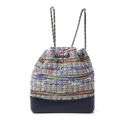 Chanel Tweed Calfskin Quilted Gabrielle Backpack Blue Gold Red White 1 of 9