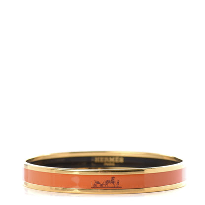 Hermes Enamel Printed Narrow Caleche Bracelet 65 Orange 1 of 5