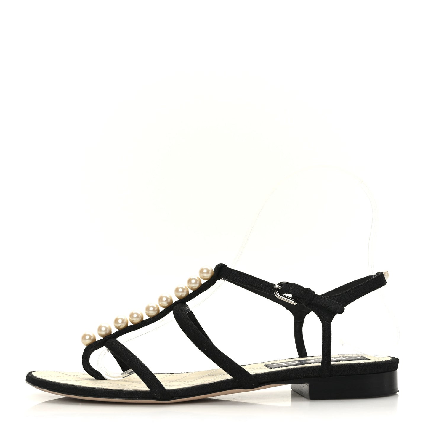 Suede Pearl CC Thong Sandals 36.5 Black
