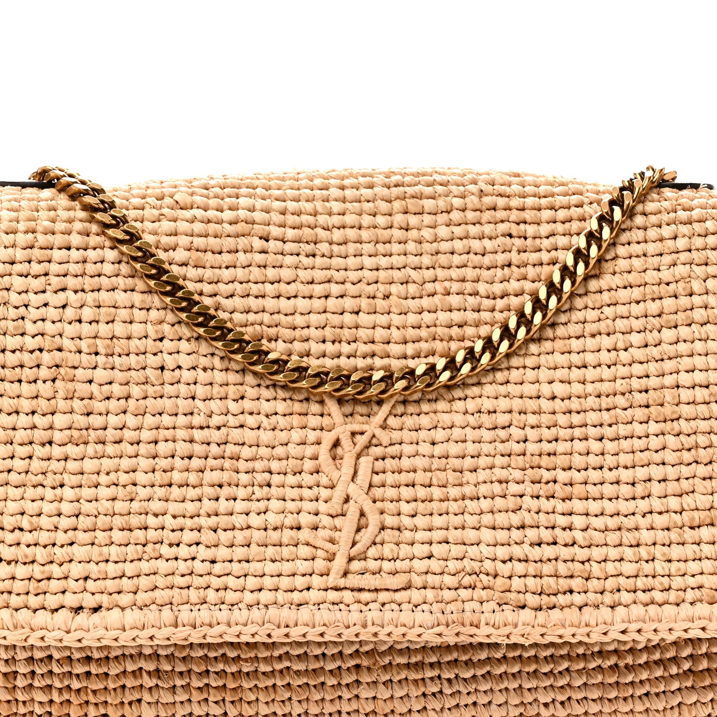 Raffia Medium Monogram Kate Satchel Natural Dark Oak
