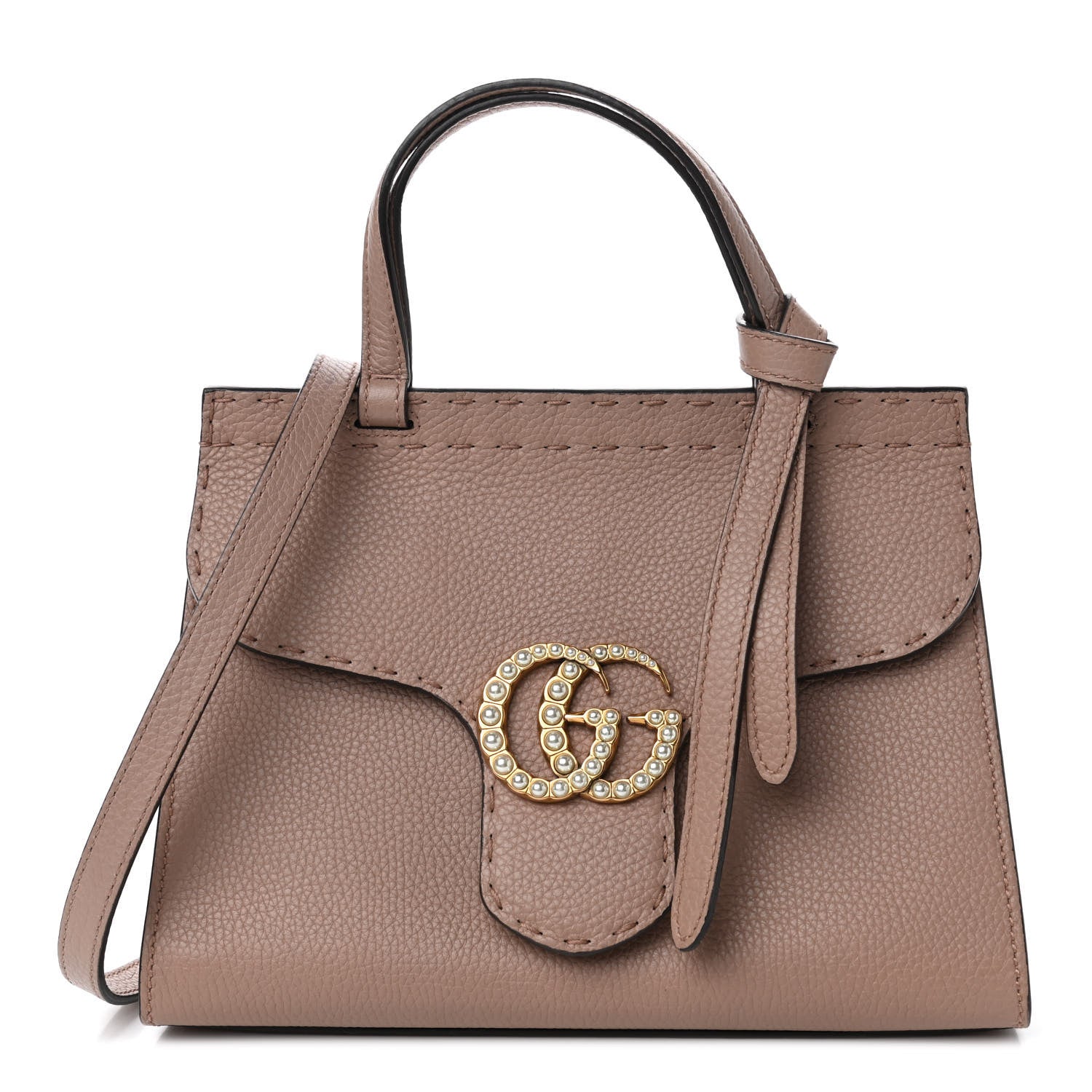 Gucci Calfskin Mini Pearly GG Marmont Top Handle Bag Porcelain Rose 1 of 5