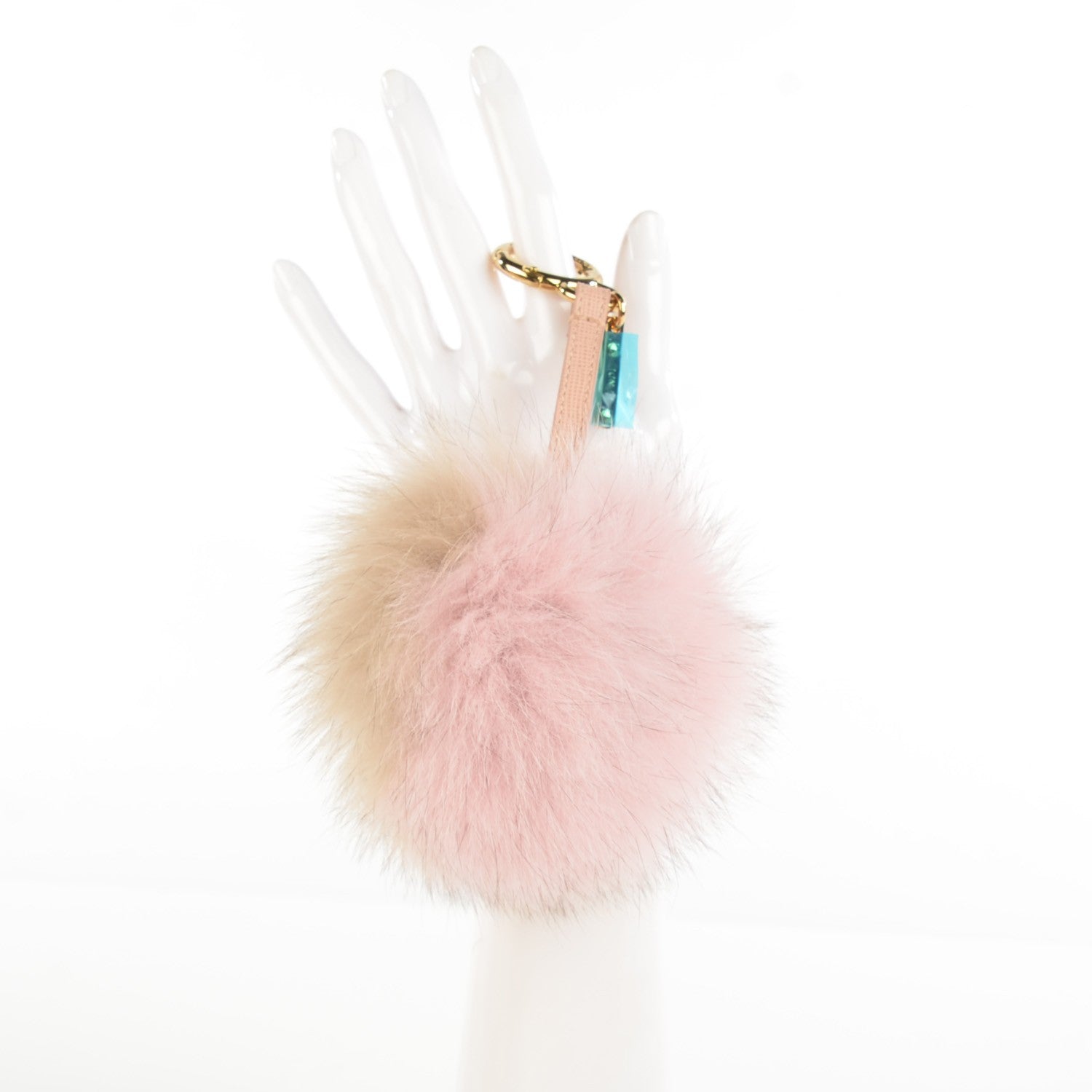 Fendi Fox Fur Vitello Elite Bi-Color Pom Pom Bag Charm Rosa Cammello Cipria 2 of 6