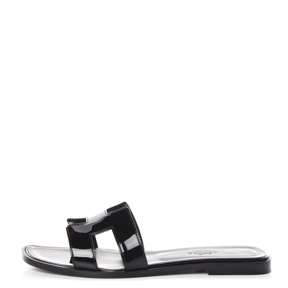 Hermes Patent Oran Sandals 37.5 Black 1 of 12