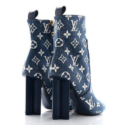Louis Vuitton Denim Monogram Silhouette Ankle Boots 36.5 Navy Blue 4 of 8