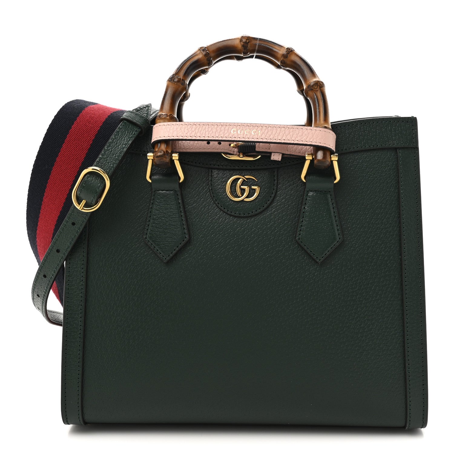 Gucci Textured Dollar Calfskin Web Small Diana Tote Bag Vintage Green Powder Pink 1 of 12