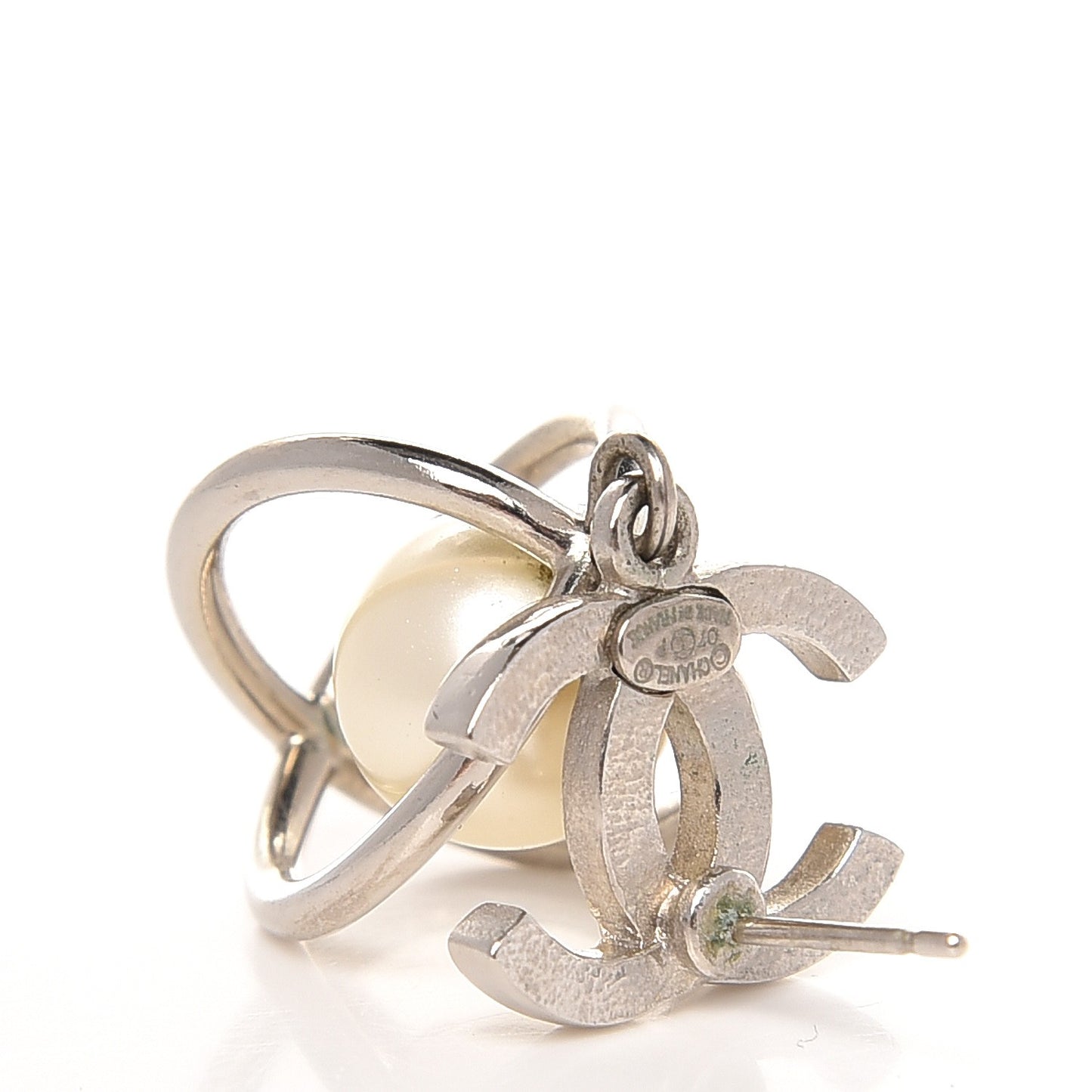 Pearl CC Drop Earrings Silver