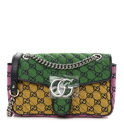 Gucci Monogram Multicolor Matelasse Diagonal Small GG Marmont Shoulder Bag Green Blue Yellow Light Blue Pink 1 of 10