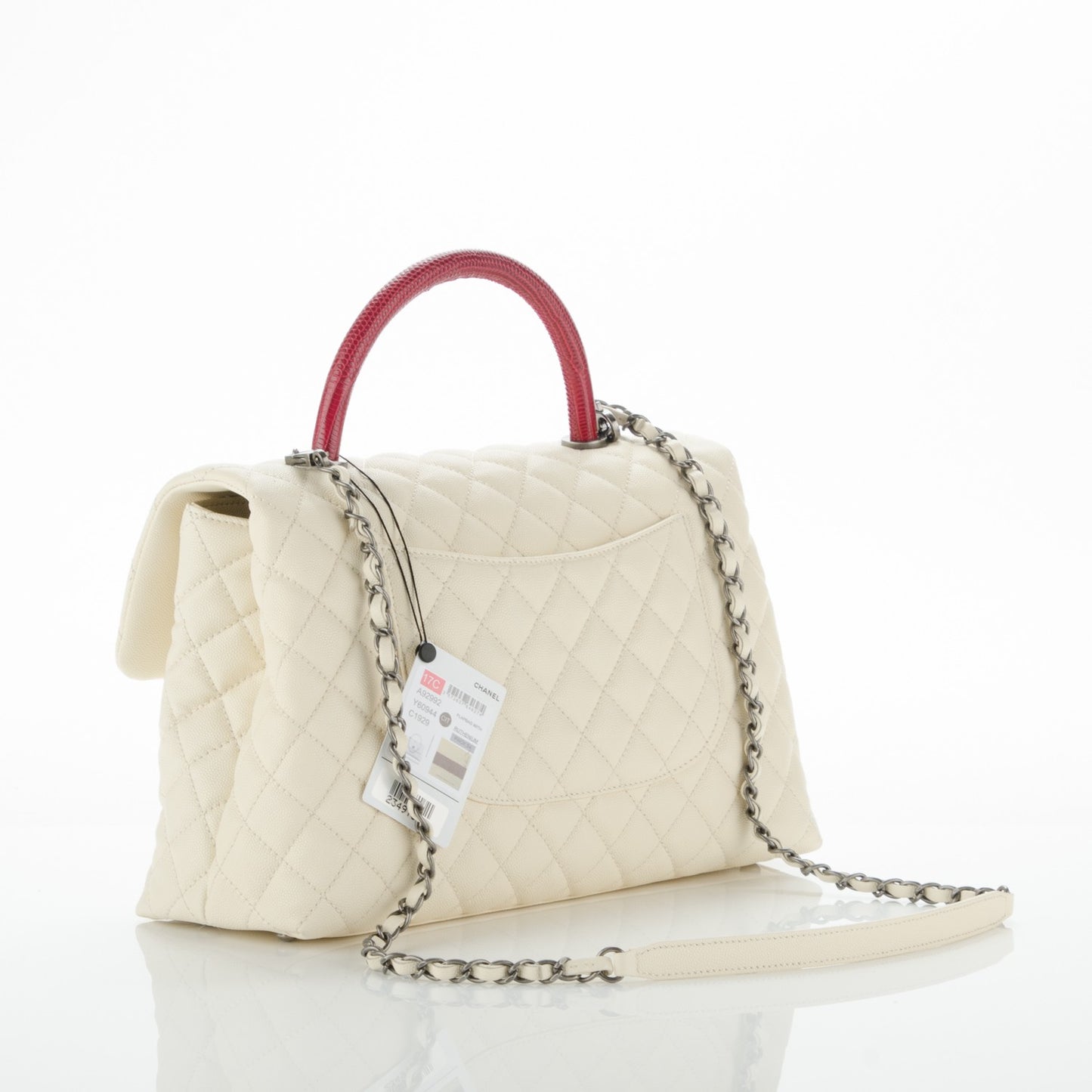 Caviar Lizard Quilted Medium Coco Handle Flap White