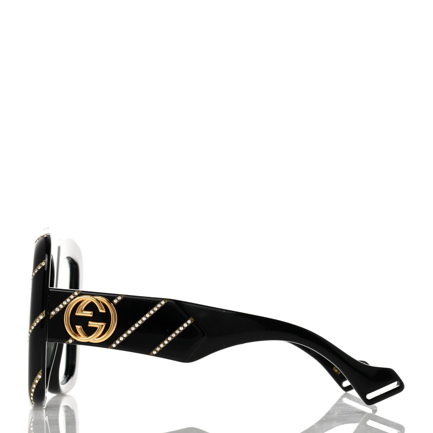 Acetate Crystal Striped Square Frame Sunglasses GG0498S Black