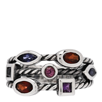 David Yurman Sterling Silver Amethyst Tourmaline Garnet Iolite Confetti 3 Row Ring 54 7 1 of 5