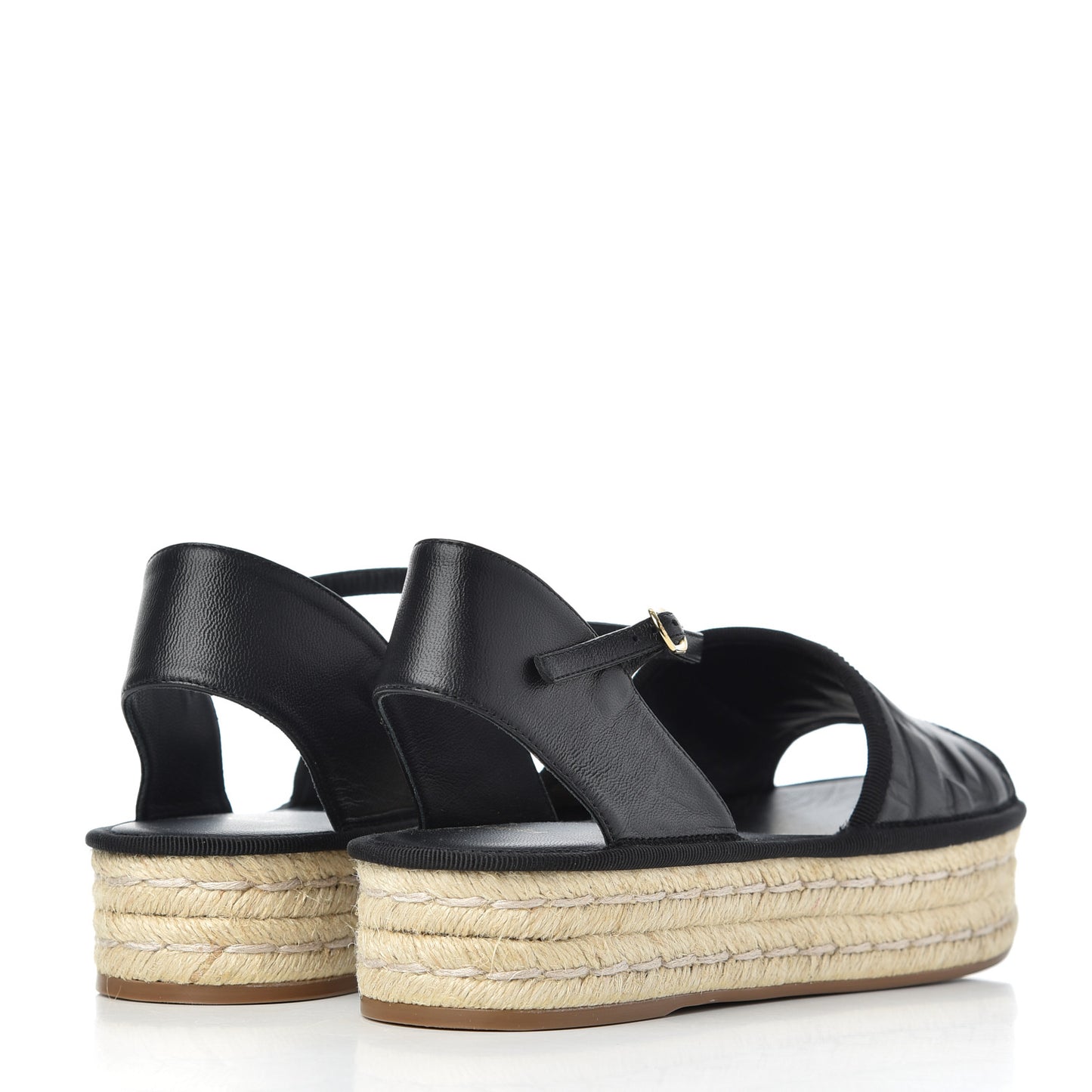 Nappa FF Embossed Espadrille Platform Sandals 37 Black