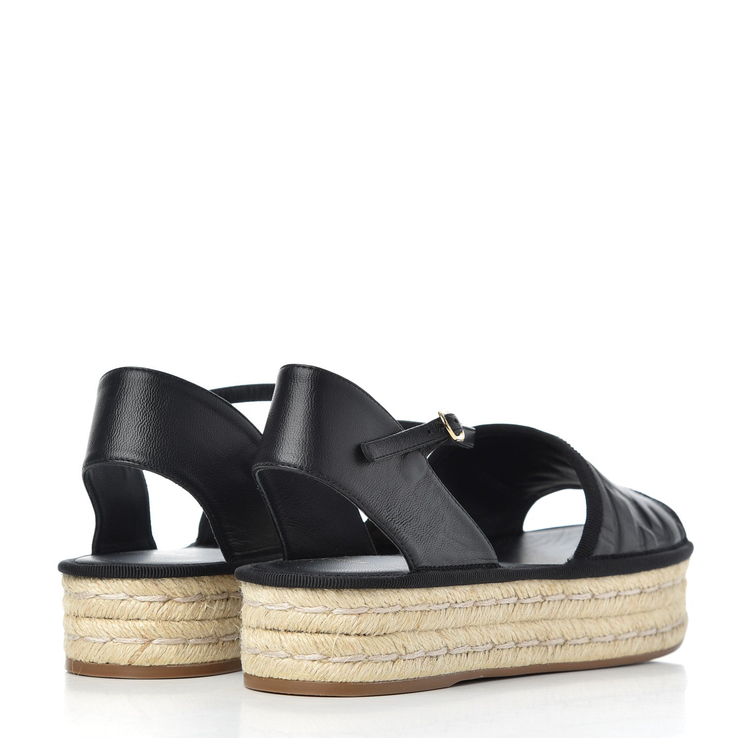 Fendi Nappa FF Embossed Espadrille Platform Sandals 37 Black 4 of 12